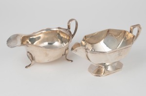 Two antique and vintage English sterling silver sauce boats, 19th and 20th century, the larger 17cm long, 334 grams total.
