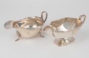 Two antique and vintage English sterling silver sauce boats, 19th and 20th century, the larger 17cm long, 334 grams total.