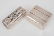 An antique sterling silver cigarette box with cedar lining; together with an Art Nouveau sterling silver jewellery box, (2 items), 10cm and 13cm wide, 459 grams total including lining.