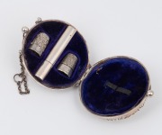 Antique sterling silver necessaire, housing two silver thimbles and needle case; together with two ebony and sterling silver sewing implements, 19th century, (3 items), the largest 12cm long. - 2