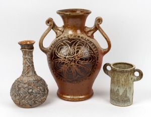 Three studio and art pottery vases, ​​​​​​​the largest 37cm high.