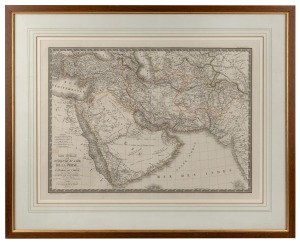 Carte Generale du la Turquie D'Asie, De La Perse, circa 1822 (framed 58 x 73cm overall); together with three lose maps (not framed), Indian Ocean showing the west coast of Australia, a German map of south east Australia, and a French MAPPE-MONDE, circa 1