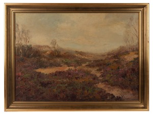 ARTIST UNKNOWN, (European landscape scene), oil on board, signed lower right (illegible), 48 x 67cm, 58 x 77cm overall.