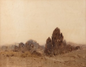 ARTIST UNKNOWN, (rural landscape), watercolour, signed lower left (illegible), 18 x 23cm, 36 x 41cm overall.