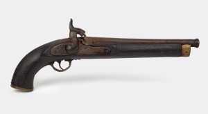 An antique Indian percussion cap pistol, 18th/19th century, A/F, 44.5cm long overall.