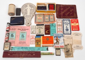 Assorted sewing related ephemera, needle cases, advertising ware etc., 19th and 20th century, (qty).