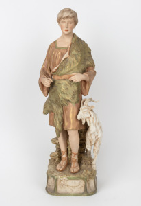 ROYAL DUX Bohemian porcelain statue of a goat herder, 20th century, pink triangle mark to base, ​​​​​​​the larger 53cm high.