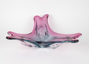 A purple and blue Murano glass console bowl, mid 20th century, ​​​​​​​48cm wide.
