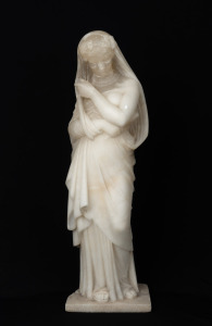 An antique Italian carved alabaster statue of a classical female figure, (A/F), 19th century, 59cm high.