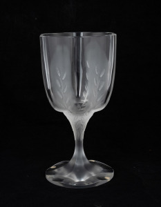 LALIQUE French frosted glass goblet with etched wheat decoration, engraved "Lalique France", ​​​​​​​24cm high.