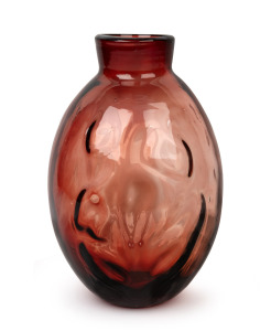 ANDRIES DIRK COPIER "Serica" Dutch cranberry art glass vase, manufactured by LEERDAM, circa 1942 acid etched mark to base, 33cm high.