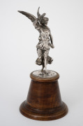 VICTORY sterling silver statuette mounted on turned wooden base by Charles Boyton & Son of London, early 20th century, 18cm high overall. - 3