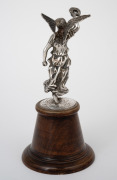 VICTORY sterling silver statuette mounted on turned wooden base by Charles Boyton & Son of London, early 20th century, 18cm high overall. - 4