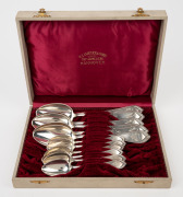 Antique German 800 silver spoon set in original box, by W. Lameyer & Sohn of Hanover, circa 1900, (12 items), ​​​​​​​the largest 21.5cm long, 606 grams.