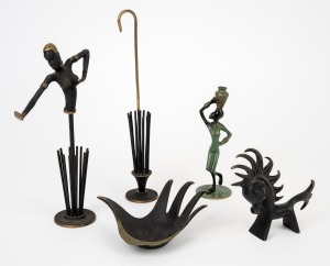 Vintage Continental napkin holders, horse statue, Nubian statue and dish, including "Paris Art", mid 20th century, (5 items), the largest 23cm high.