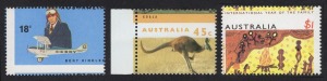 A nice group of misperforated stamps: 1978 Bert Hinkler (BW: 791bd), $1 Year of the Family (BW: 1716b), and 45c Kangaroo (BW: 1717b), (3) MUH.