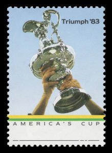 1986 (SG.1038a) 36&cent; America's Cup Trophy, GREY (inscription and value) OMITTED., with normal for comparison, (2) MUH.