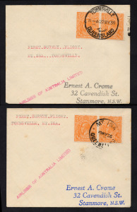 Aerophilately & Flight Covers: 22 May 1936 (AAMC.602h & i) Mt. Isa - Townsville, and return, Airlines of Australia Ltd cacheted covers carried on their first survey flights over this route. (2 covers). Rarely seen.