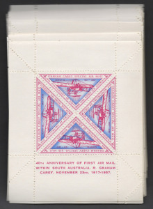 Aerophilately & Flight Covers: 23 November 1957 (AAMC.1379a) 40th Anniversary of the 1917 Adelaide - Gawler flight, (57) complete sheetlets of 4 vignettes, MUH. Cat.$855.