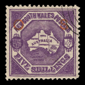 NEW SOUTH WALES - Official Stamps: 1895 (SG.O47) 5/- lilac, perf.12, overprinted OS in RED and CTO for inclusion in a presentation set. [ASC.63a]. With full o.g. Very scarce. Only 158 sets distributed.