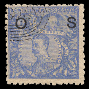 NEW SOUTH WALES - Official Stamps: 1895 (SG.O48) 20/- cobalt-blue, perf.10, overprinted OS in BLACK and CTO for inclusion in a presentation set. [ASC.64a]. With full o.g. Very scarce; only 158 sets distributed.