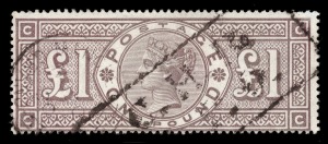 GREAT BRITAIN: 1884 (SG.185) Watermark Crowns, &pound;1 brown-lilac, Used. &pound;3,000.