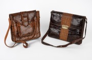 A vintage crocodile skin lady's handbag; together with a snakeskin handbag, 20th century, (2 items), the crocodile example 28cm wide.