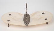 KWAN WO antique Chinese export silver and pearl shell savoury dish, housed in original fitted teak case, 19th/20th century, stamped "K.W." with additional seal mark, 15cm high, 34.5cm wide. - 2