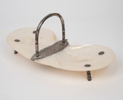 KWAN WO antique Chinese export silver and pearl shell savoury dish, housed in original fitted teak case, 19th/20th century, stamped "K.W." with additional seal mark, 15cm high, 34.5cm wide. - 3