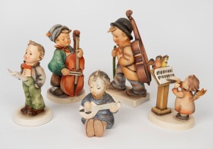 GOEBEL five German porcelain musical figures, each stamped "Hummel" with factory marks to base, ​​​​​​​the largest 15cm high.