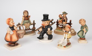 GOEBEL six assorted German porcelain figures, each stamped "Hummel" with factory marks to base, ​​​​​​​the largest 13cm high.