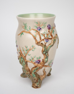 CLARICE CLIFF English porcelain floral vase with applied tree and blossom decoration, stamped "Clarice Cliff, Newport Pottery Co., England", 19.5cm high.