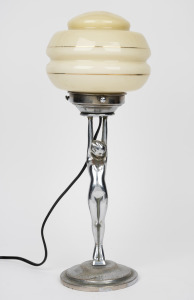 DIANA vintage Art Deco chrome based figural table lamp with glass shade, mid 20th century, 140cm high.