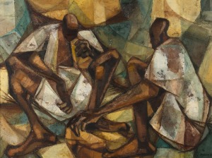 AILEEN LIPKIN (South Africa 1933-1994), (figures at lunch), oil on board, signed lower right "Lipkin, '59", 45 x 60cm, 68 x 85cm overall.