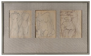 GEOFFREY ARMSTRONG (South Africa 1945 - ), (triptych), pen on paper, signed verso "G. Armstrong", ​​​​​​​the largest sheet size 25 x 20cm, 45 x 75cm overall.