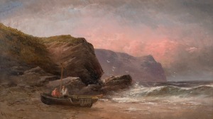 C. H. Jenkins, (untitled coastal view), oil on board, signed lower left "C. H. Jenkins, 1879", 23 x 40cm, 38 x 56cm overall.