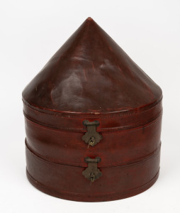 A Chinese scholar's hat box, scarlet lacquer on pig skin, 19th/20th century, ​​​​​​​40cm high.
