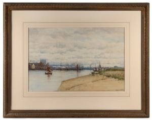 ARTHUR G. BELL, View of the Docks, watercolour, ​​​​​​​signed lower right "Arthur G. Bell, 34 x 52cm, 62 x 78cm overall.