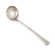 A Colonial Australian silver sauce ladle with engraved owner's gothic "F" initial, mid 19th century, stamped "K", kangaroo, crown, and monarch's head, 18cm long, 38 grams. Note: This is associated with previous lots in this sale (400 and 400a).