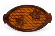 An Austrian Art Deco carved mahogany and maple marquetry serving tray, early 20th century, ​​​​​​​50.5cm wide.