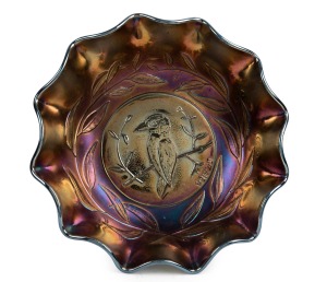 CROWN CRYSTAL "Kingfisher" cobalt carnival glass master bowl, 7cm high, 23.5cm wide
