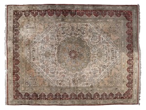 A fine quality Persian silk hand-knotted rug, 370 x 225cm overall.