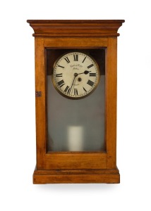 GENT & Co. antique English time recording master clock in oak case with Roman numerals, 19th/20th century, ​​​​​​​78cm high.