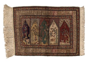 A Persian silk and fine cotton prayer rug, 130 x 88cm.