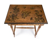 An antique French sewing table with hand-painted bird and floral decoration, 19th century, A/F, 77cm high, 56cm wide, 38cm deep. - 2