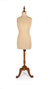 An antique English dressmaker's dummy on tri-form oak base with original fittings, 19th century, 172cm high overall.