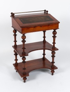 An antique English walnut lady's davenport with later mahogany stain, 19th century, 85cm high, 57cm wide, 39cm deep.