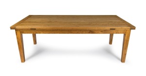 A good quality elm extension dining table by Provincial Home Living of Melbourne, in the French provincial style, 78cm high, 220cm wide (extends to 310cm), 100cm deep.