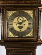 An Antique English chinoiserie longcase clock with oriental and gilt decorated case on green ground, 12 inch brass dial with applied maker's plaque "THOs. Moore, Melford" with date aperture and subsidiary seconds, eight day time and bell striking movement - 2
