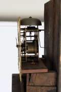 An Antique English chinoiserie longcase clock with oriental and gilt decorated case on green ground, 12 inch brass dial with applied maker's plaque "THOs. Moore, Melford" with date aperture and subsidiary seconds, eight day time and bell striking movement - 8